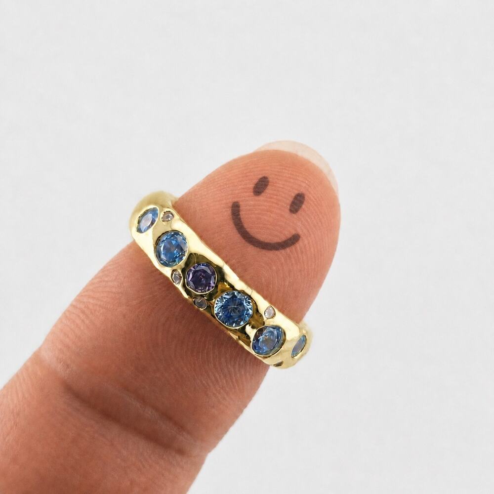 18K Gold Plated S925 Sterling Silver Organic Adjustable Blue Purple Zircon Ring
